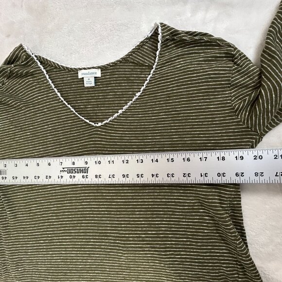 Sundance Womens Olive Green Striped Linen V-Neck Long Sleeve Top Medium Casual - Picture 6 of 8